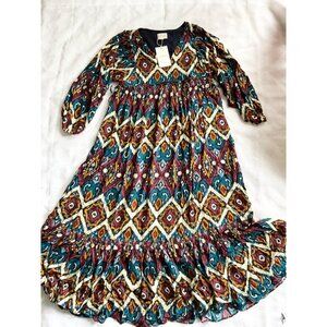 SALE NWT SÉZANE EVELYNA DRESS Geometric multico blue red orange 3/4 sleeve SZ4